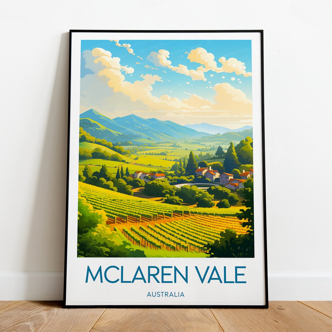 McLaren Vale Vineyard Rows Rolling Hills Wine Country Poster