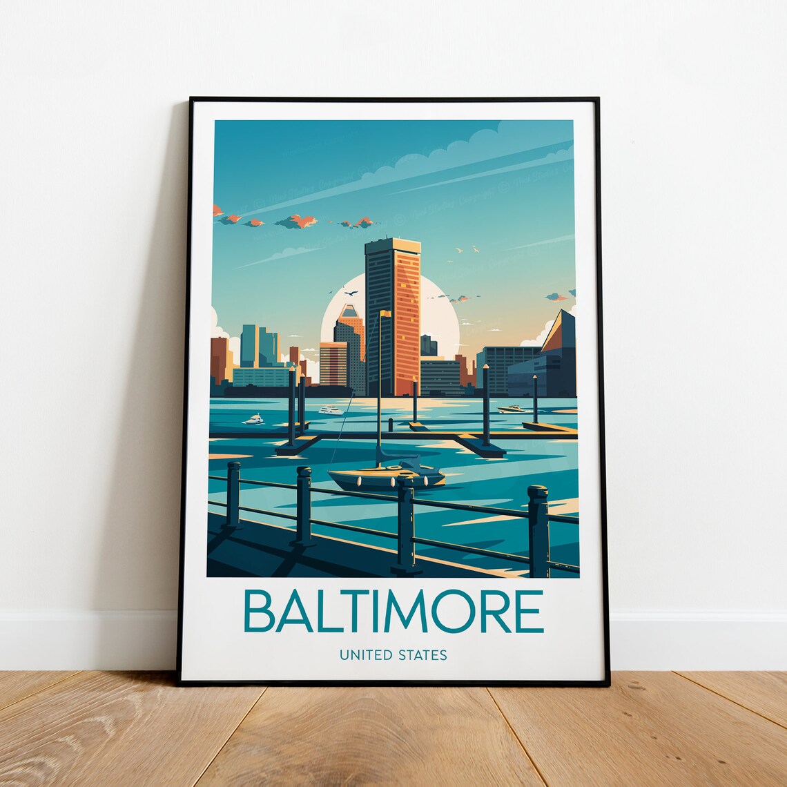 Baltimore Inner Harbor Marina Sunset Maryland Waterfront Travel Poster