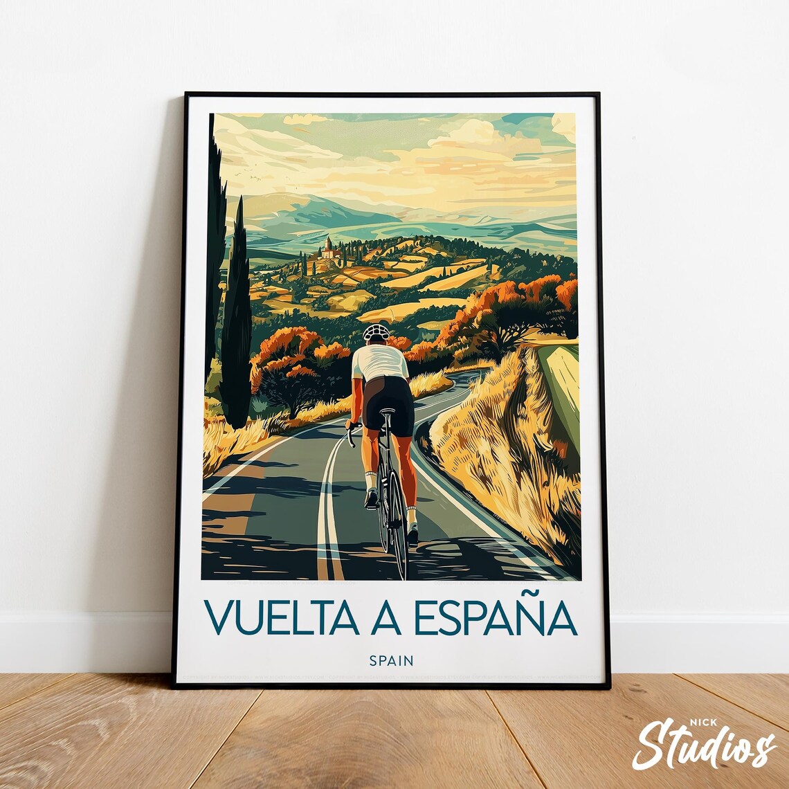 Vuelta a Espana Spain Modern Poster Cyclist Golden Hills Climb
