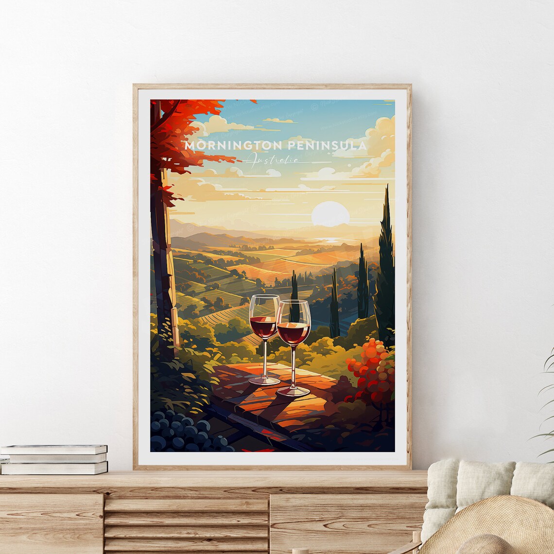 Mornington Peninsula Sunset Toast with Two Red Wine Glasses Poster - Image 2