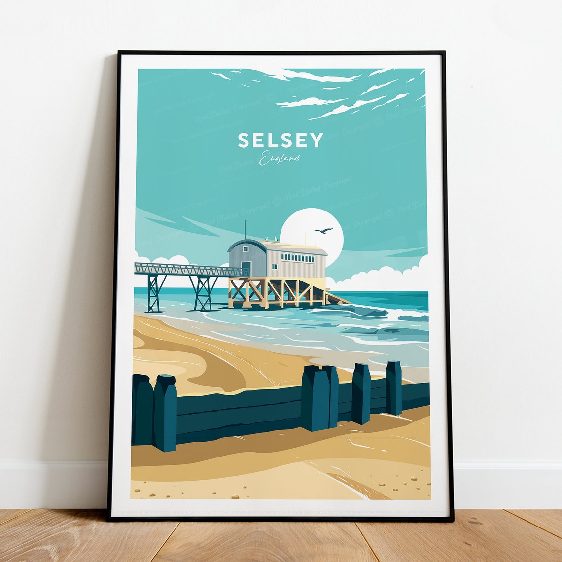 Selsey England Seaside Pier Beach Vintage Style Travel Art Poster
