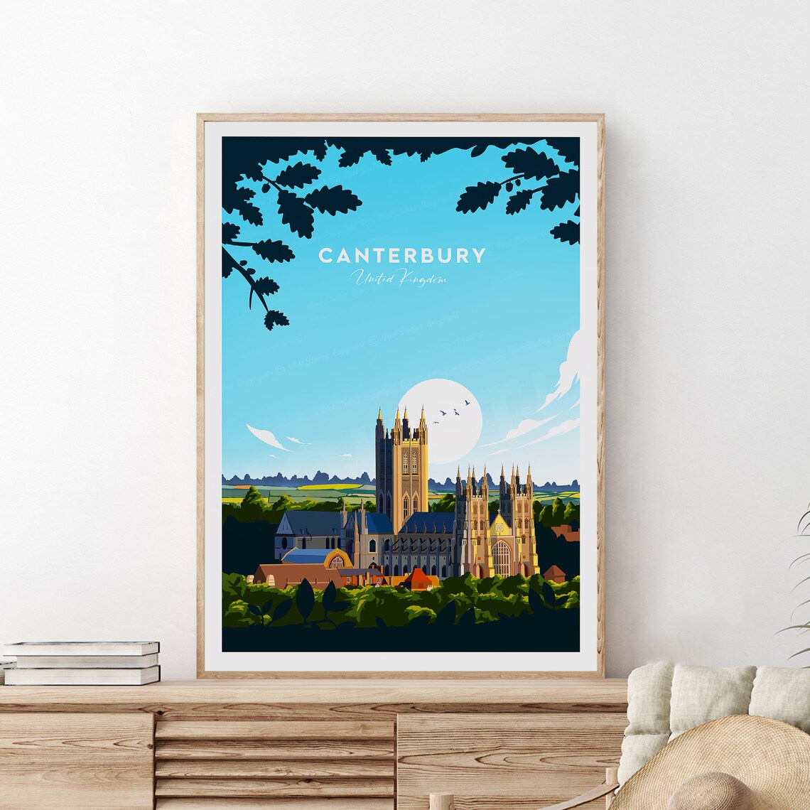 Canterbury United Kingdom Gothic Cathedral Skyline Travel Poster - Image 2