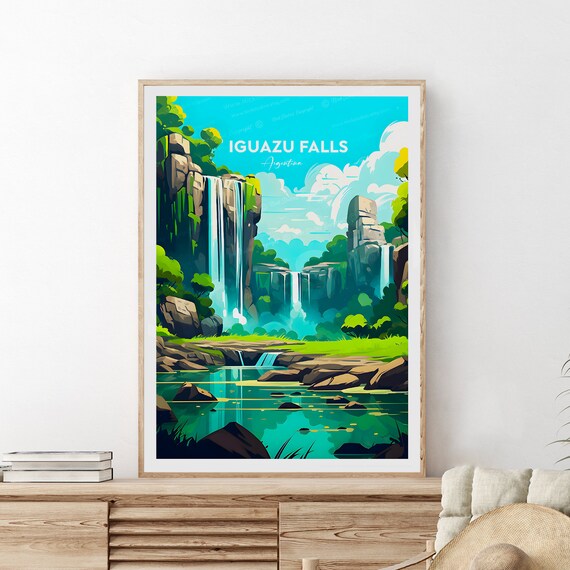 Iguazu Falls Argentina Jungle Waterfalls Emerald Pool Travel Poster