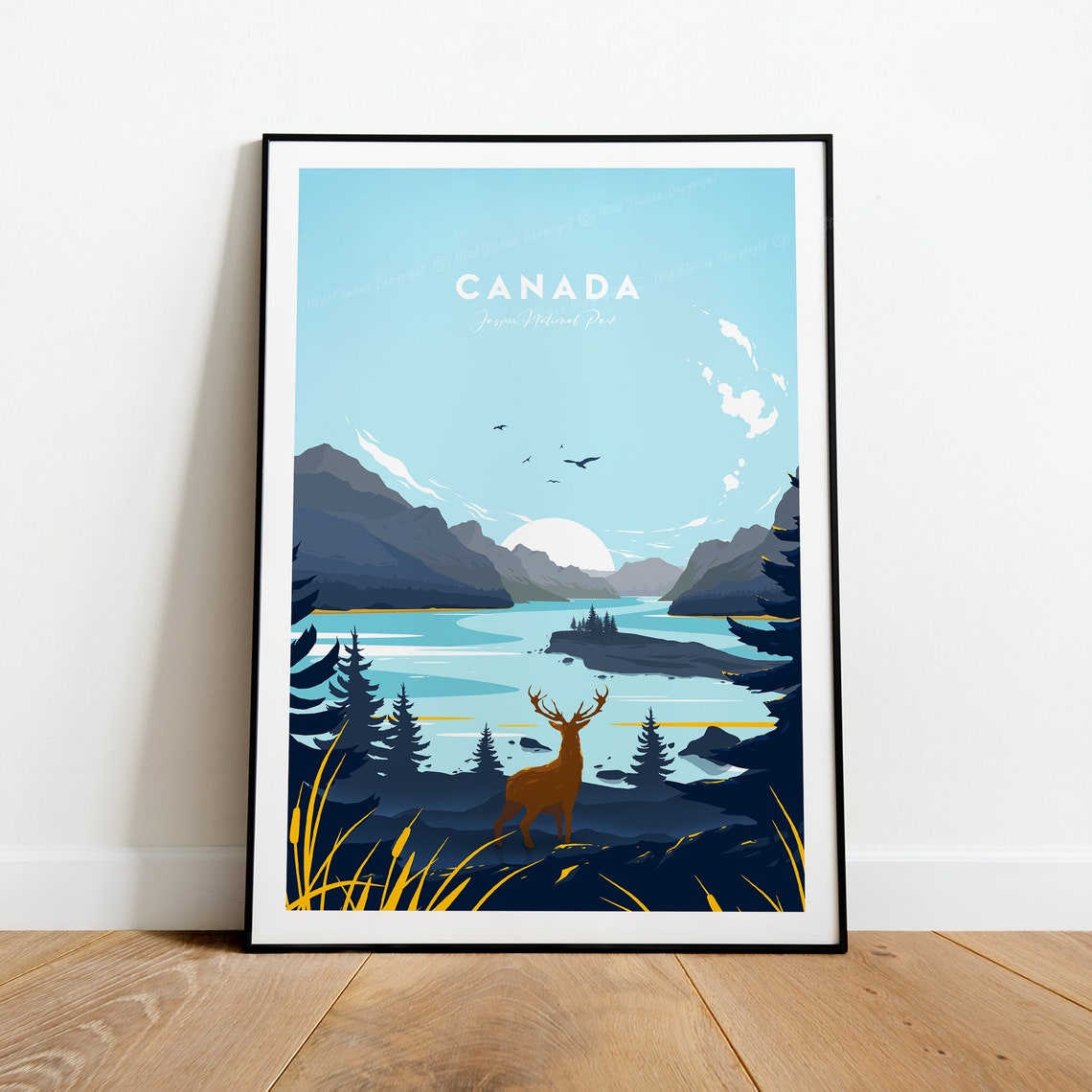 Canada Jasper National Park Stag Mountain Lake Sunrise View Poster