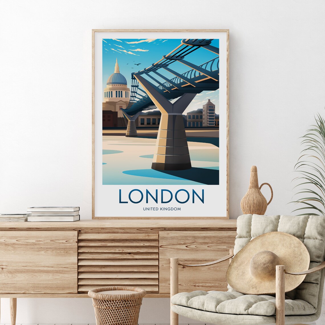 London United Kingdom Millennium Bridge St Pauls Vintage Poster
