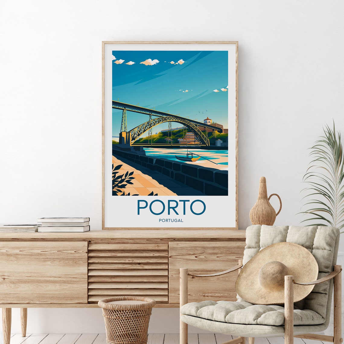Porto Portugal Dom Luis Bridge Douro River Riverside Travel Poster - Image 2