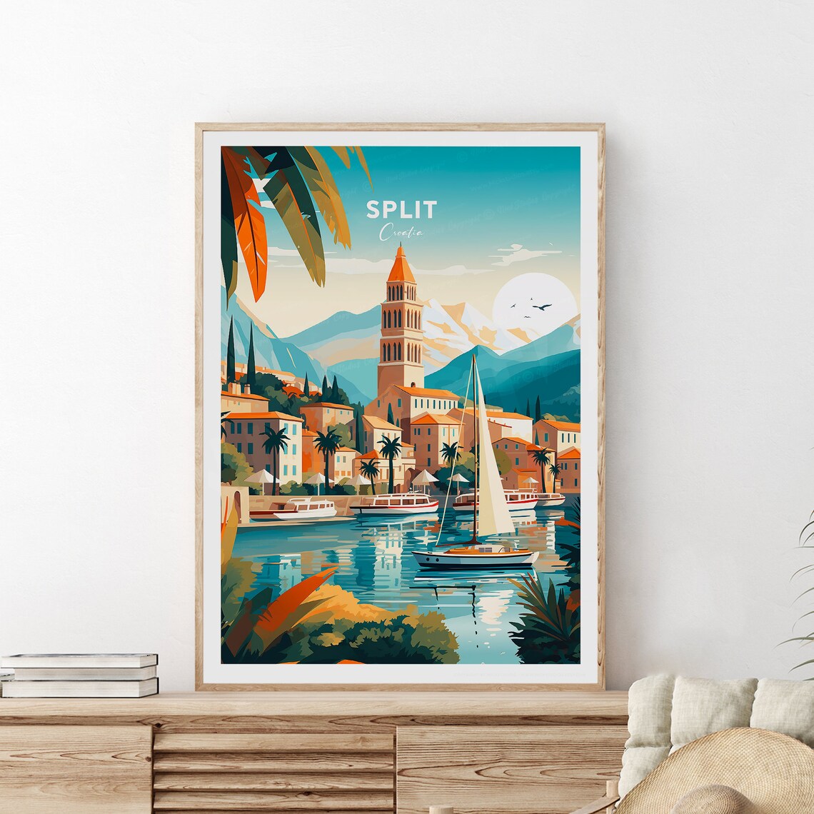 Split Croatia Harbor Bell Tower Boats Waterfront Travel Poster