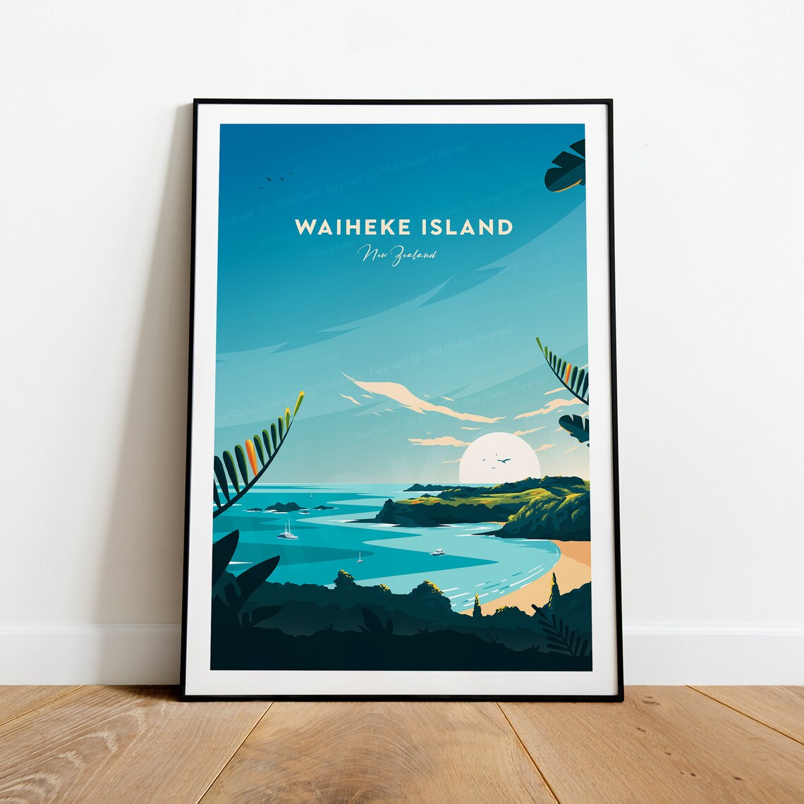 Waiheke Island New Zealand Coastal Bay Vintage Travel Poster - Image 2