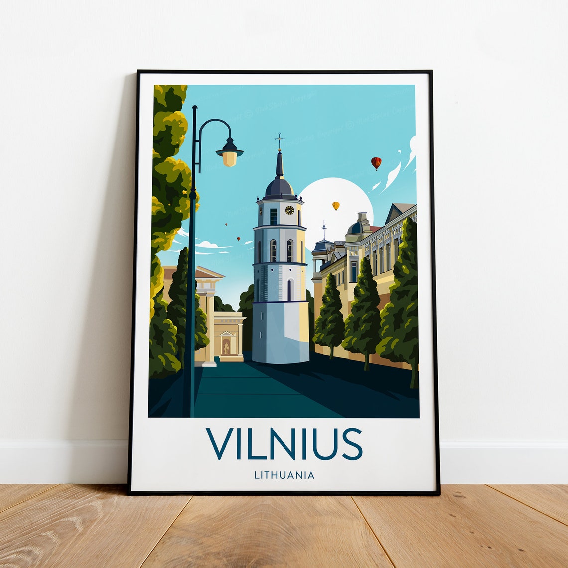 Vilnius Lithuania Cathedral Bell Tower Balloons City Art Poster