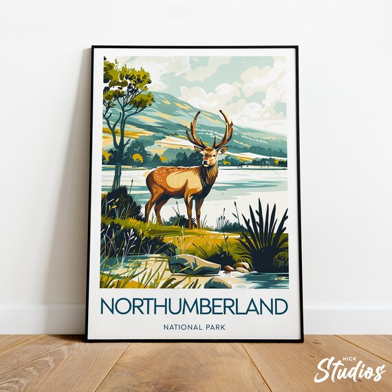 Northumberland National Park Stag Stream Vintage Travel Poster
