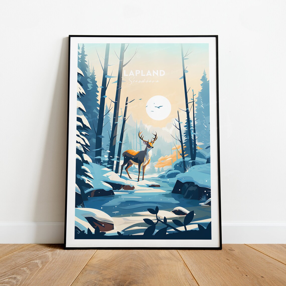 Lapland Scandinavia Reindeer Snowy Forest Winter Travel Poster - Image 2