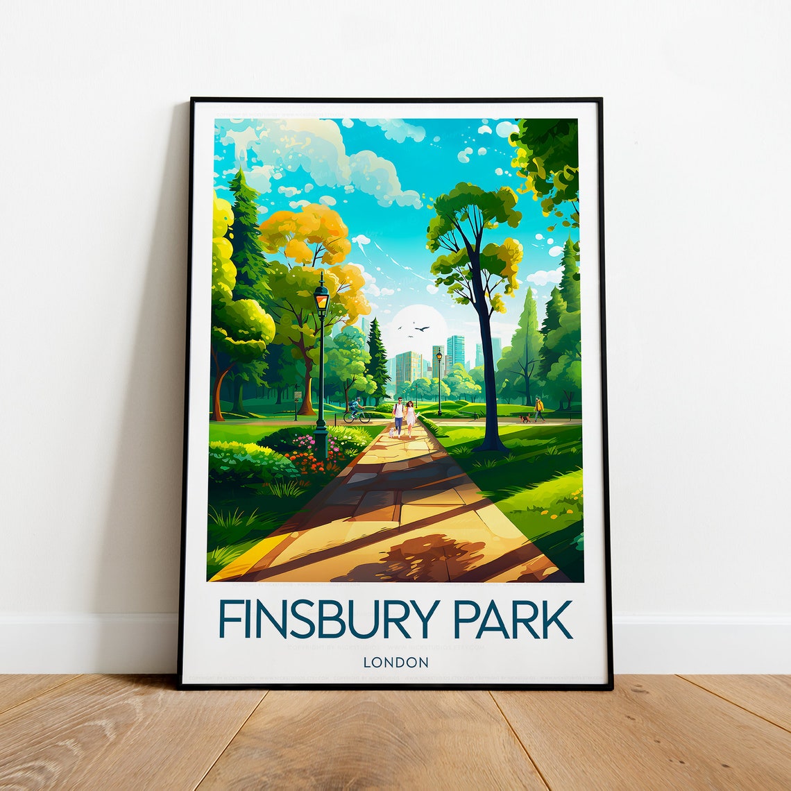 Finsbury Park London Tree Lined Path City Skyline Travel Poster - Image 2