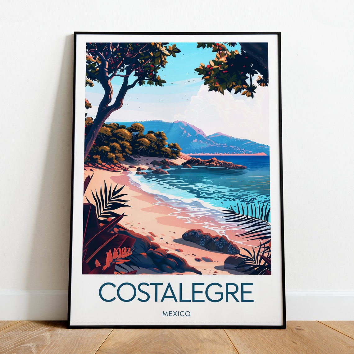 Costalegre Mexico Tropical Beach Palm Cove Sunset Travel Poster - Image 2