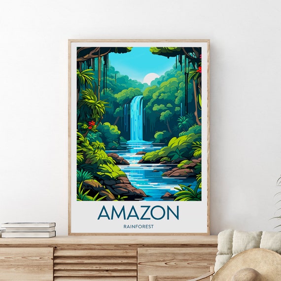 Amazon Rainforest Waterfall Jungle Tropical Nature Travel Poster