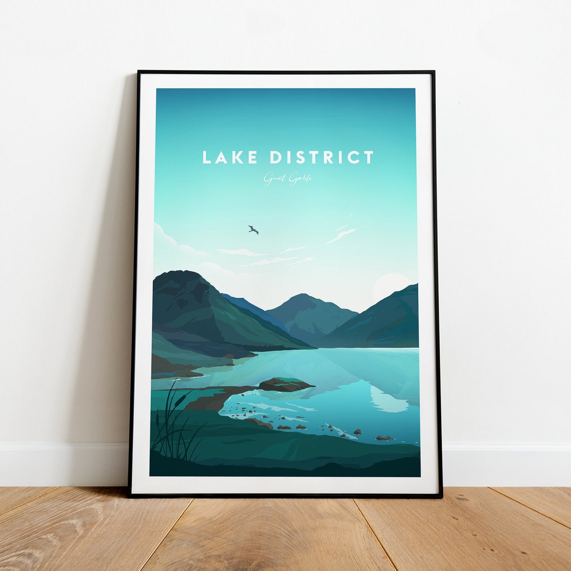 Lake District Great Gable Teal Mountain Lake Dawn Travel Poster