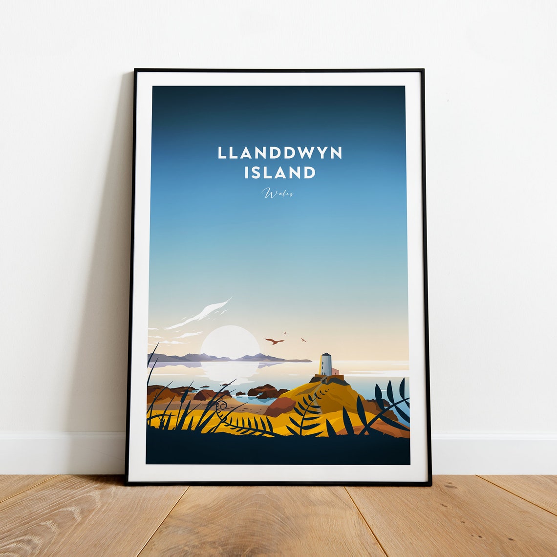 Llanddwyn Island Wales Lighthouse Sunset Coastal Travel Poster - Image 2