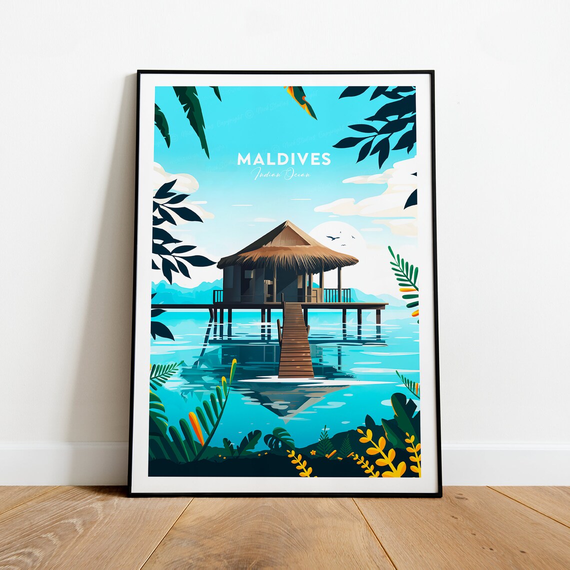 Maldives Indian Ocean Overwater Bungalow Lagoon Travel Poster - Image 2