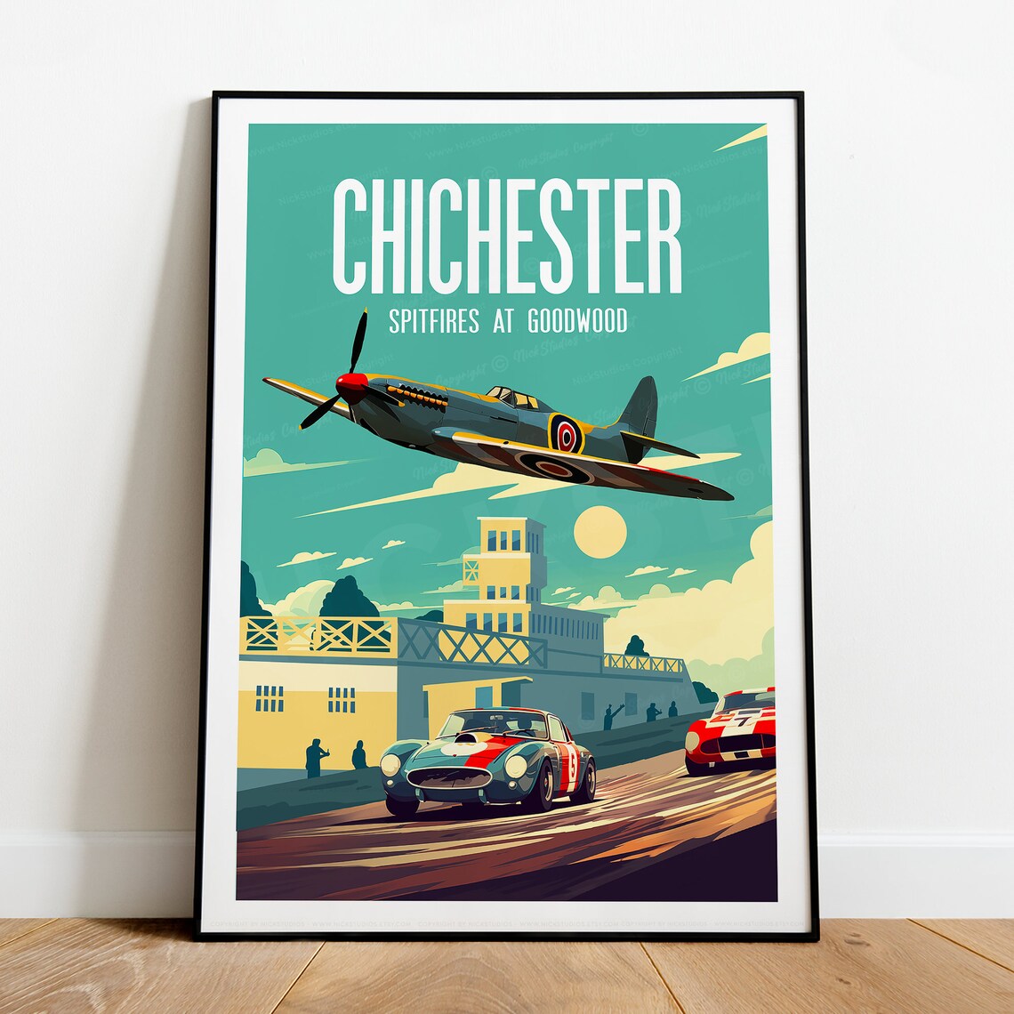Chichester Goodwood Spitfire Airshow Vintage Motorsport Poster