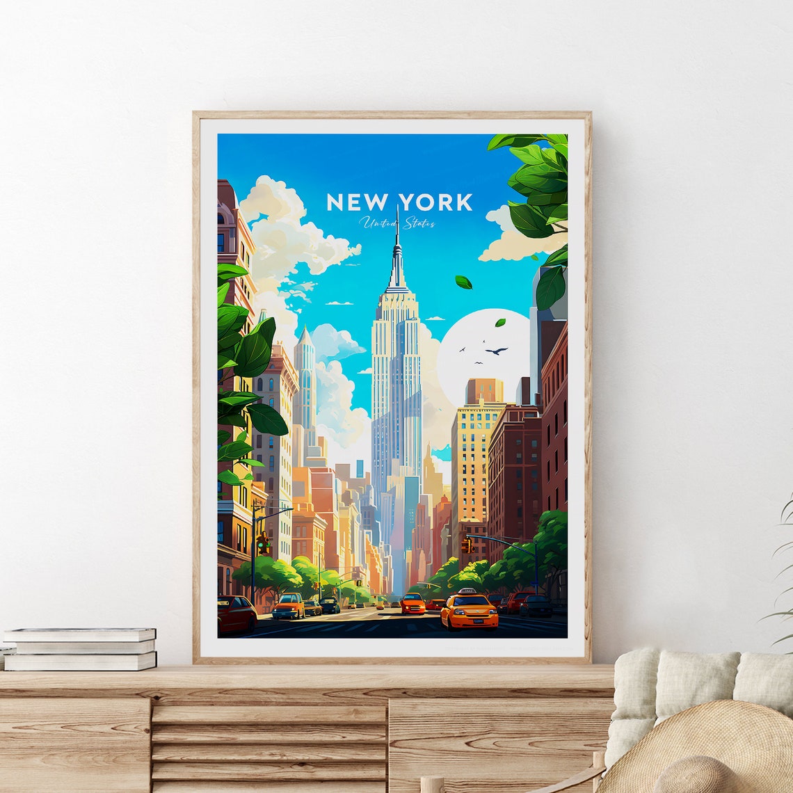 New York City Empire State Building Yellow Cabs Street Poster - Image 2