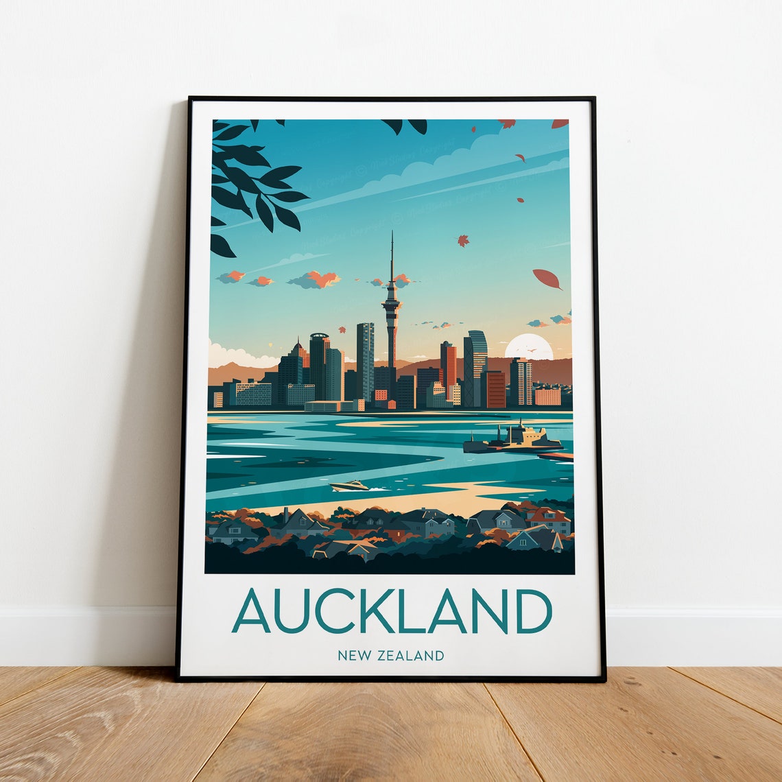 Auckland Evening Travel Print New Zealand Auckland Poster New Zealand Print Wedding Gift Birthday - Image 2
