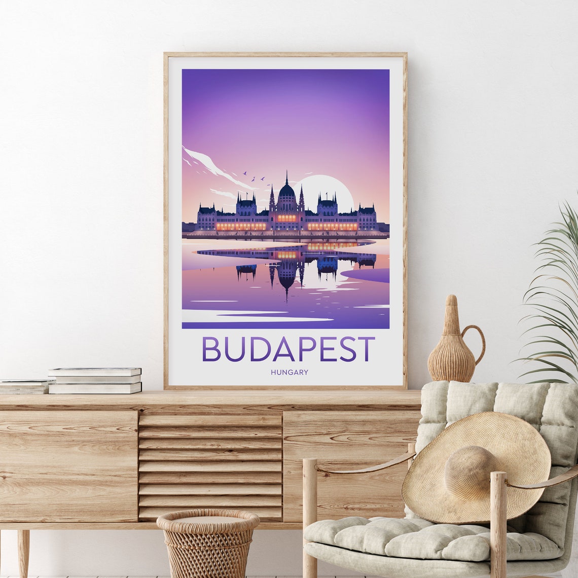 Budapest Hungary Parliament Purple Dusk River Reflection Poster - Image 2