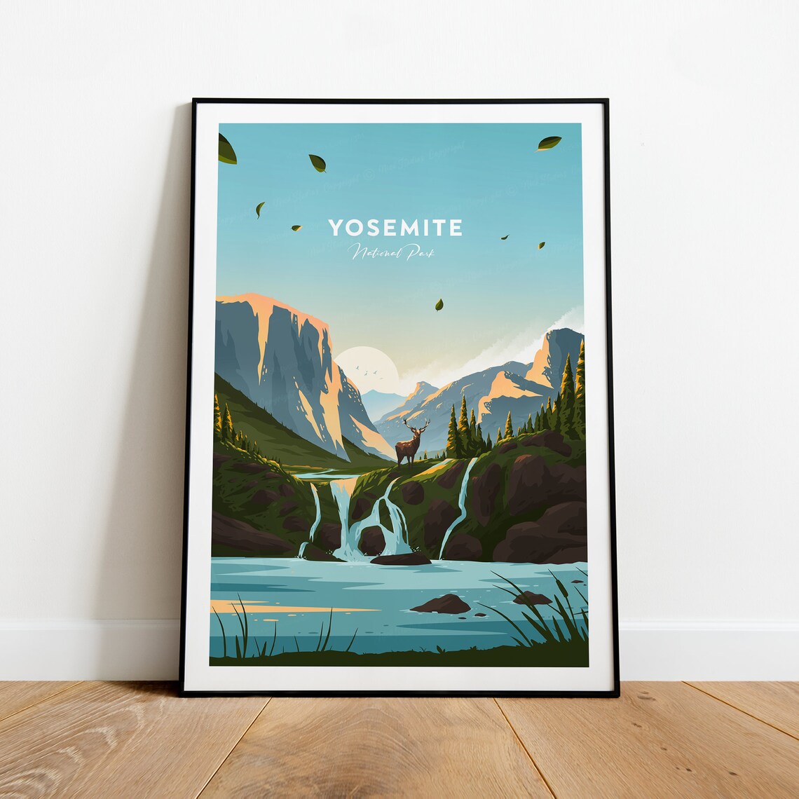 Scenic Yosemite National Park Waterfall Elk Valley Scene Poster - Image 2