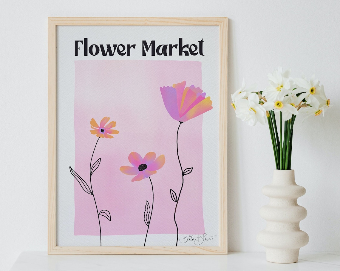 Flower Market Art Print, Colorful Botanical Poster