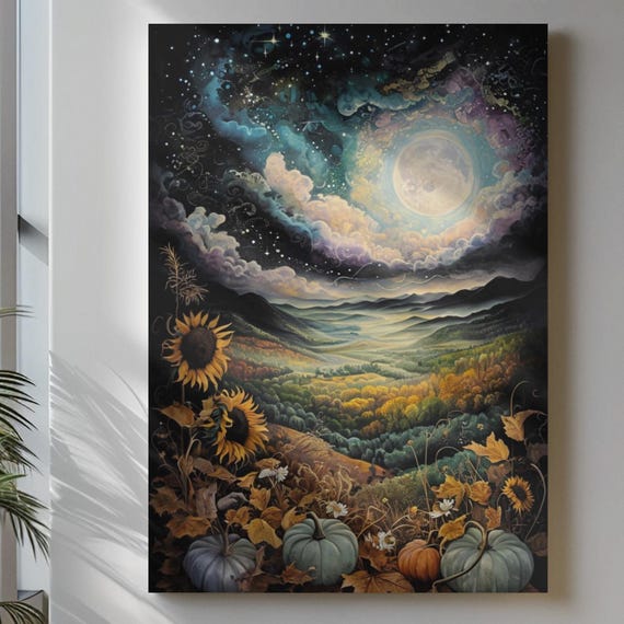 Magical Night Landscape, Mystical Moon Pumpkins