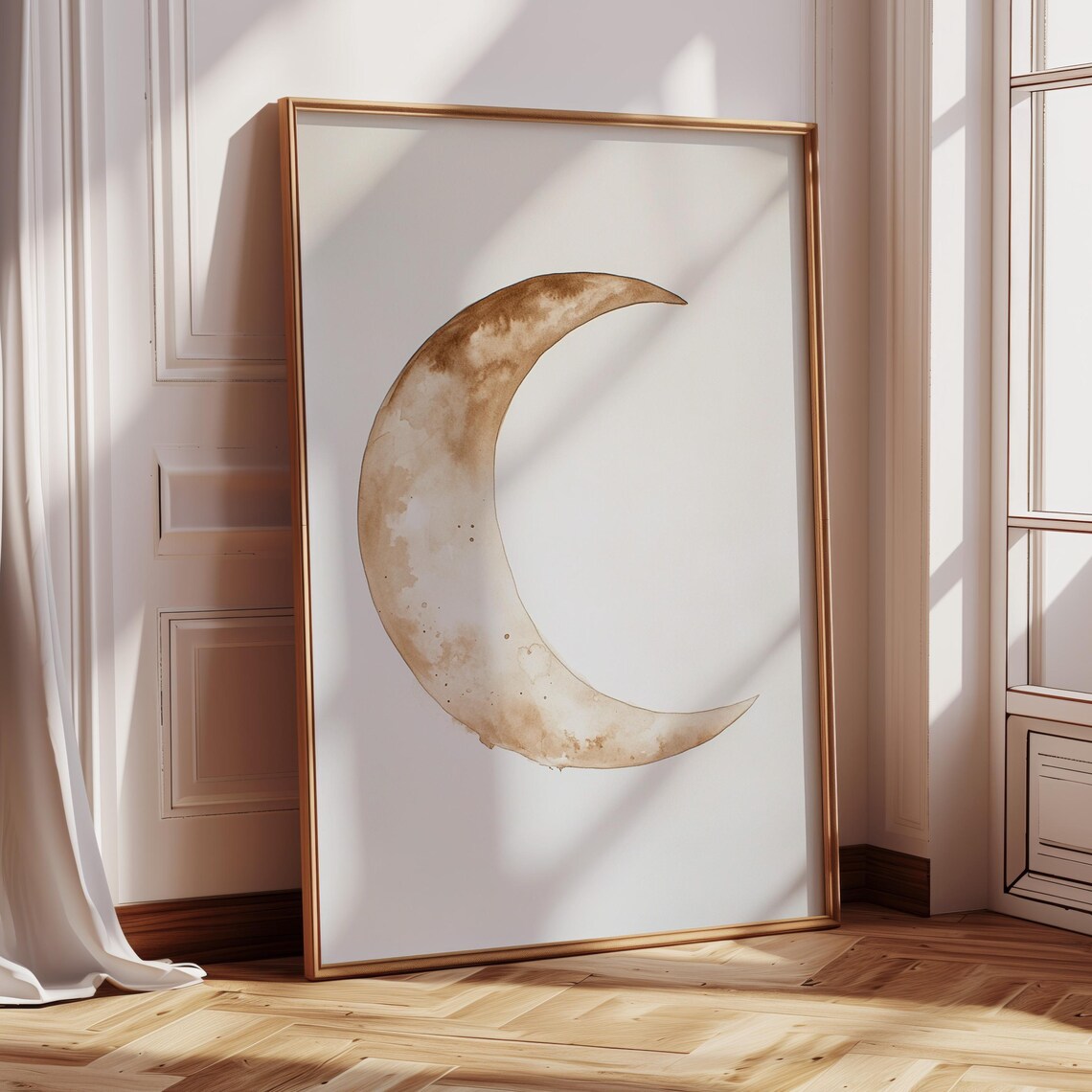 Minimal Crescent Moon Boho Watercolor Art Print