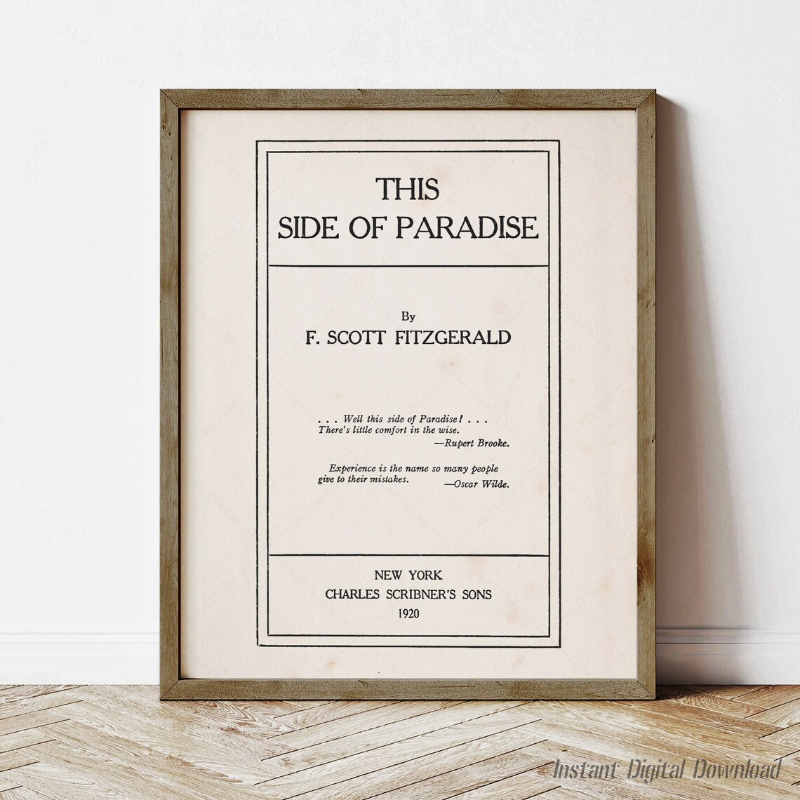 F Scott Fitzgerald This Side of Paradise 1920 Title Page Poster
