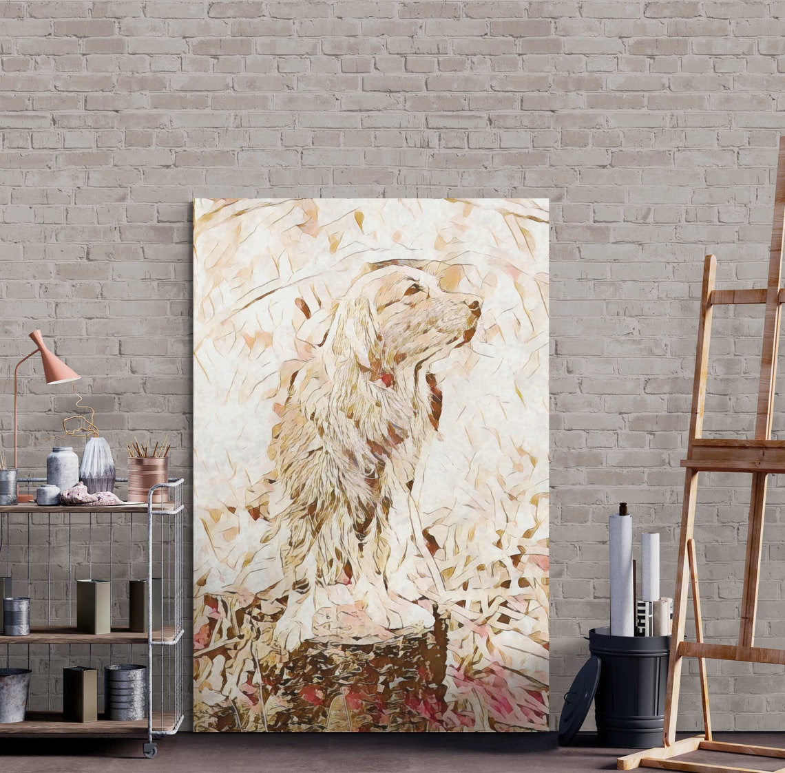 Wall Art Beige Print Golden Retriever Portrait Poster Golden Retriever Portrait Sepia Print Art Wall Dog Living Room Paint Entry Hall - Image 5