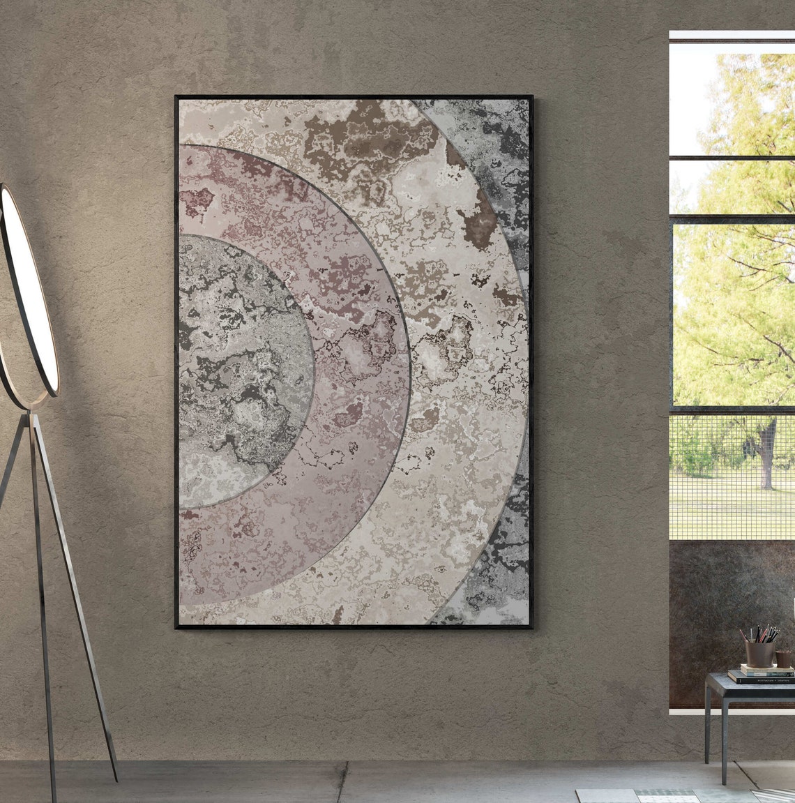 Blush Pink Gray Textured Circle Boho Abstract Modern Art Poster - Image 6