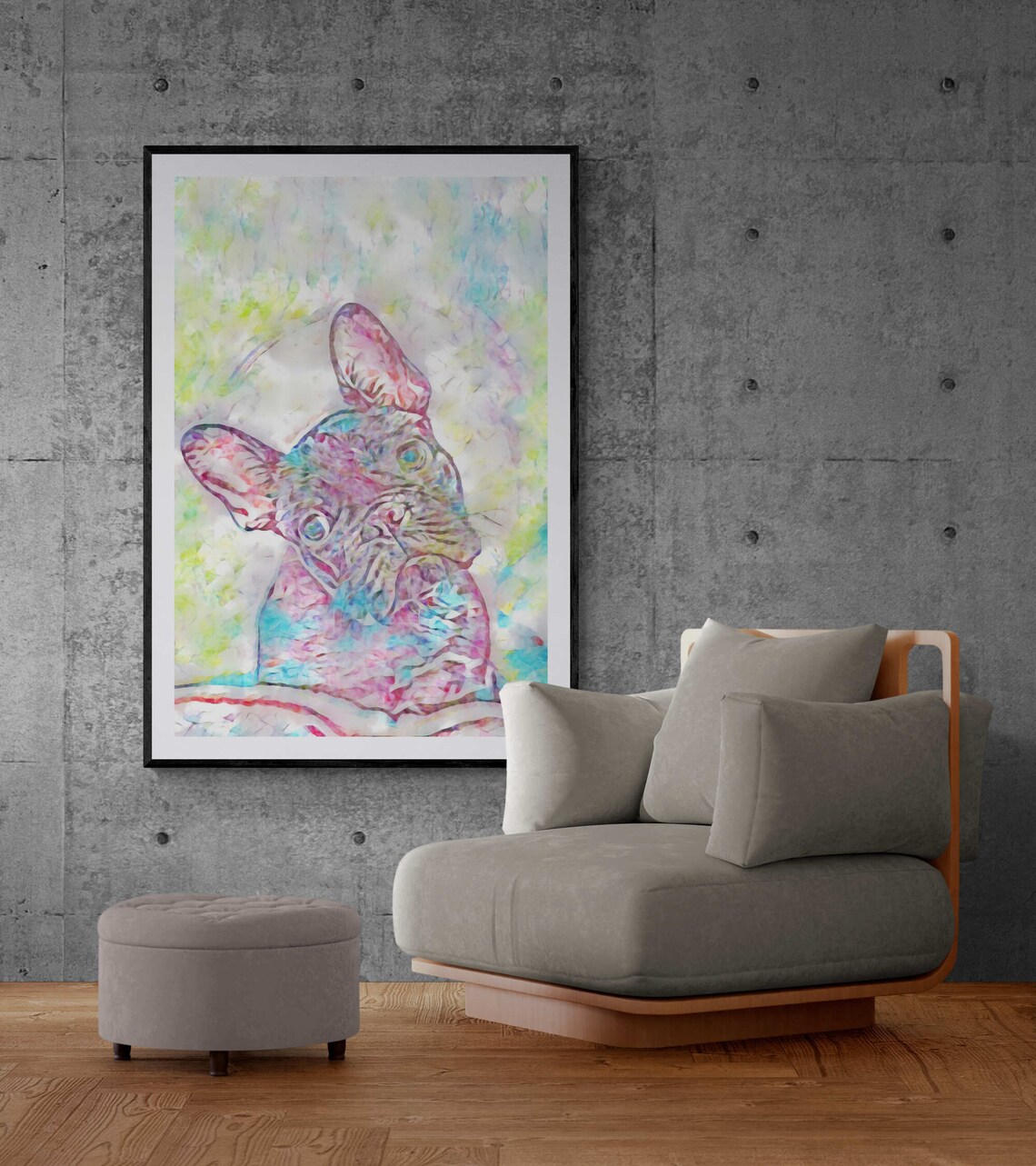French Bulldog Close Up Colorful Pastel Dog Portrait Art Poster - Image 4