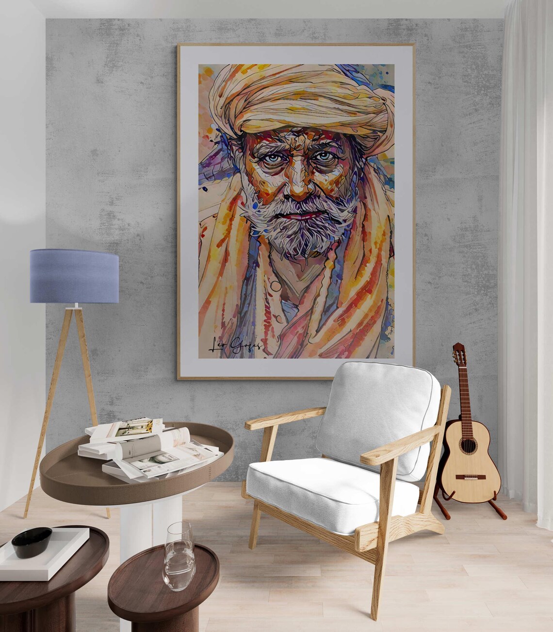 Elderly Turbaned Man White Beard Vivid Watercolor Portrait Poster - Image 5