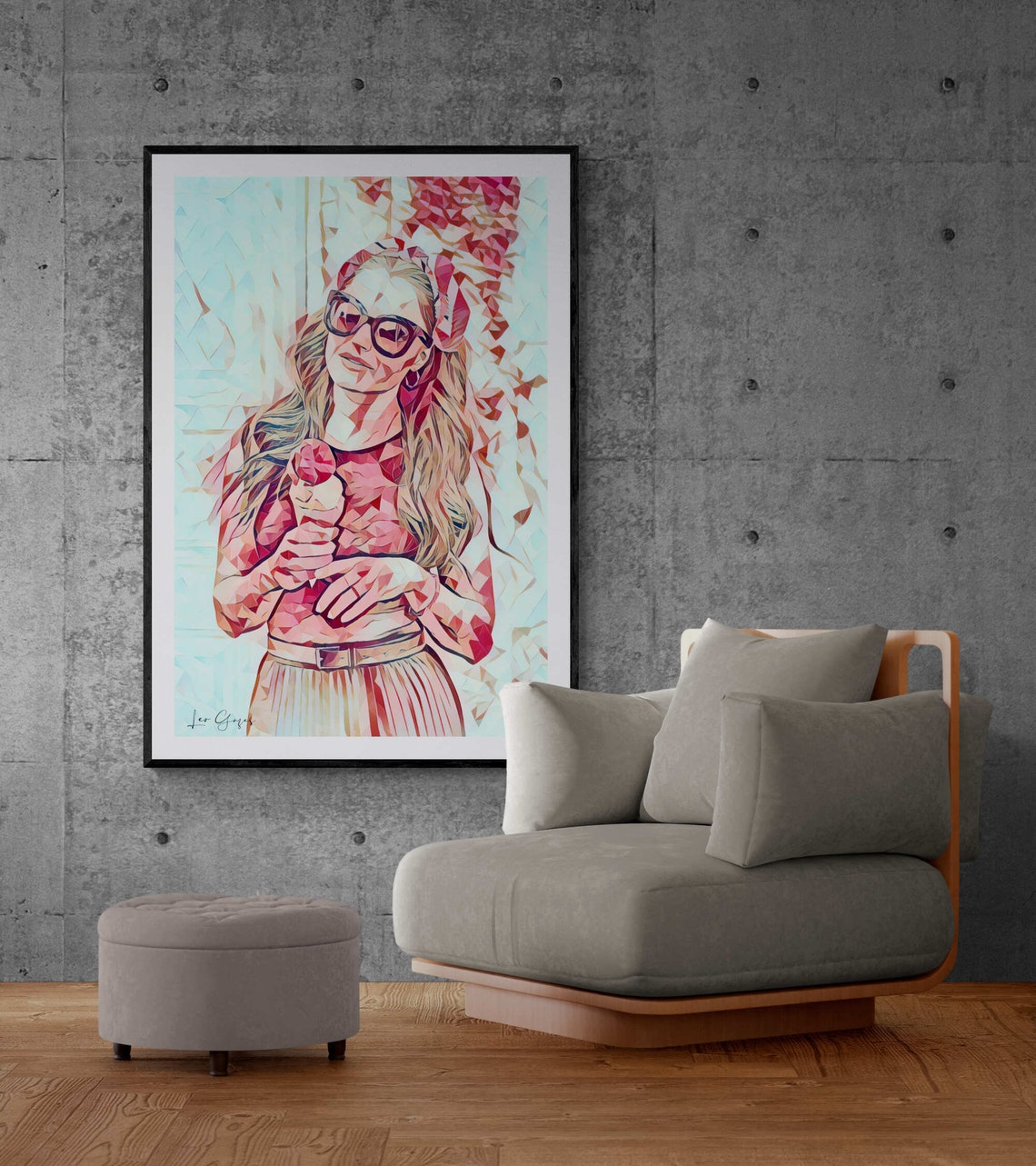 Woman With Sunglasses Eating Ice Cream Fun Geometric Art Poster - Image 8