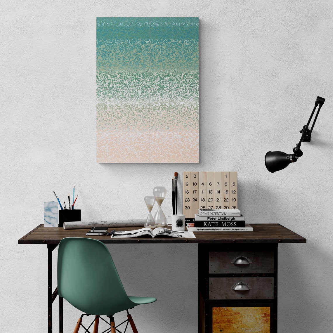 Deep Teal to Peach Ombre Speckled Gradient Abstract Poster Art - Image 4