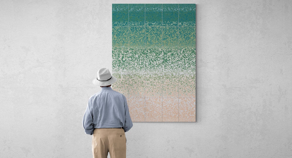 Deep Teal to Peach Ombre Speckled Gradient Abstract Poster Art - Image 3