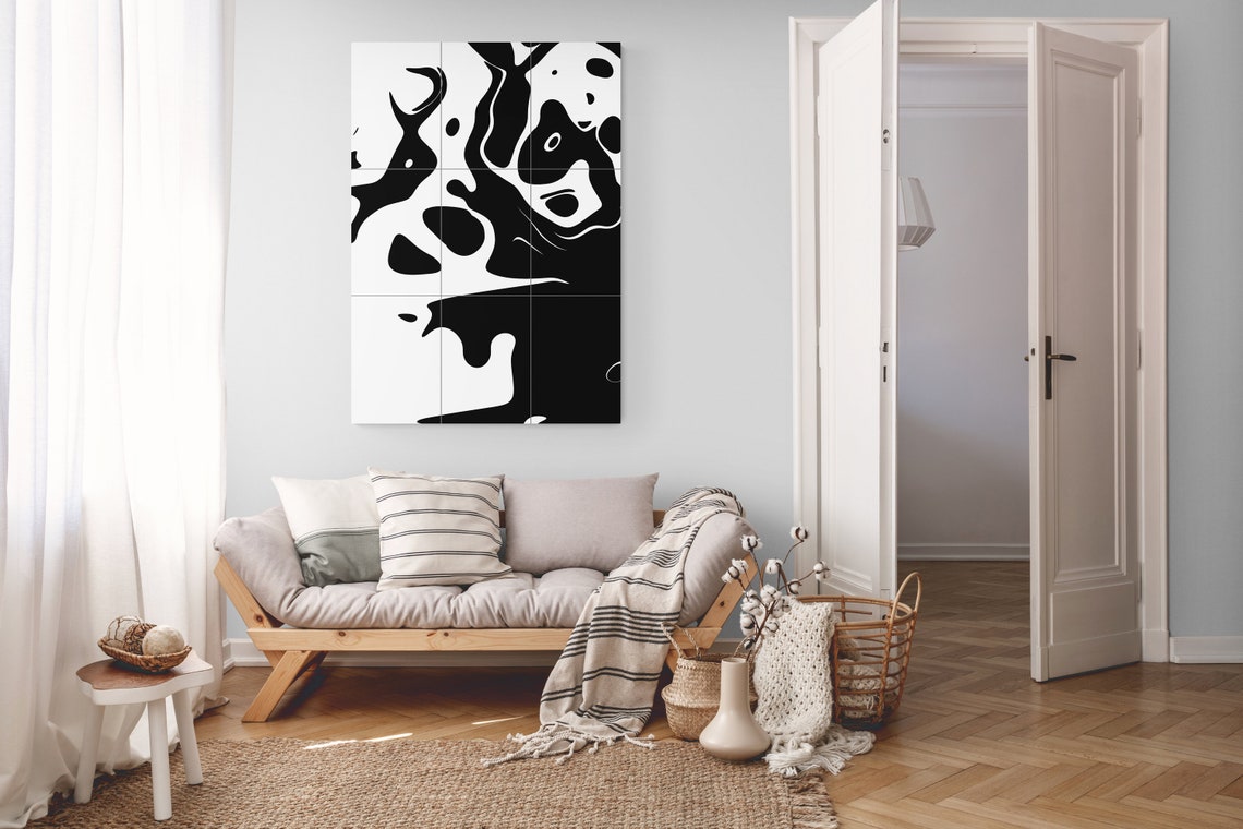 Bold Black and White Fluid Ink Blot Abstract Contrast Art Poster - Image 3