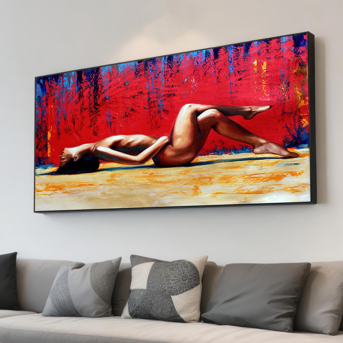 Sexy Woman Laying On Ground Wall Art Living Room Painting Naked Girl Print On Ready To Hang Home Decor
