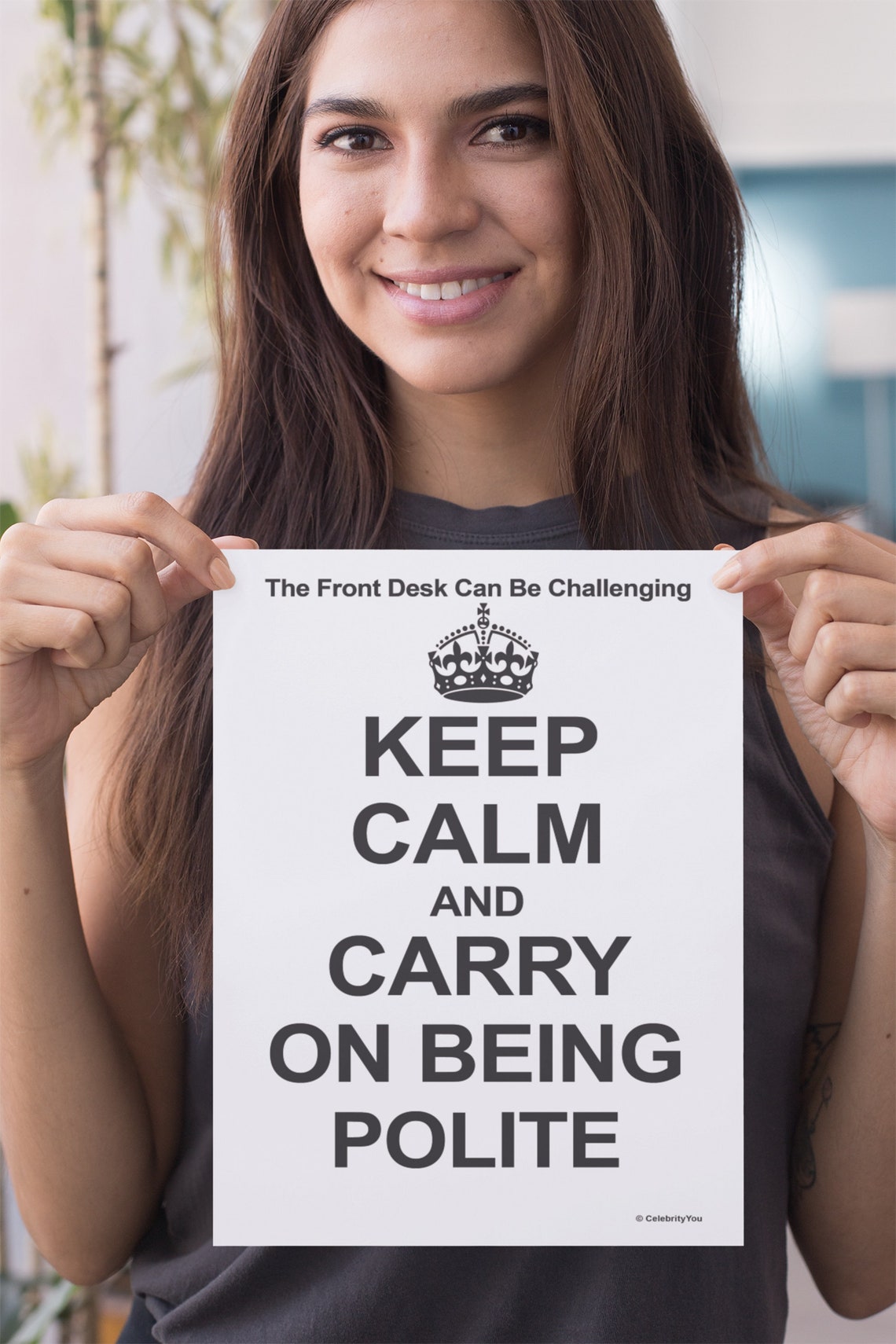 Keep Calm And Carry On Being Polite Funny Front Desk Poster Gift - Image 3