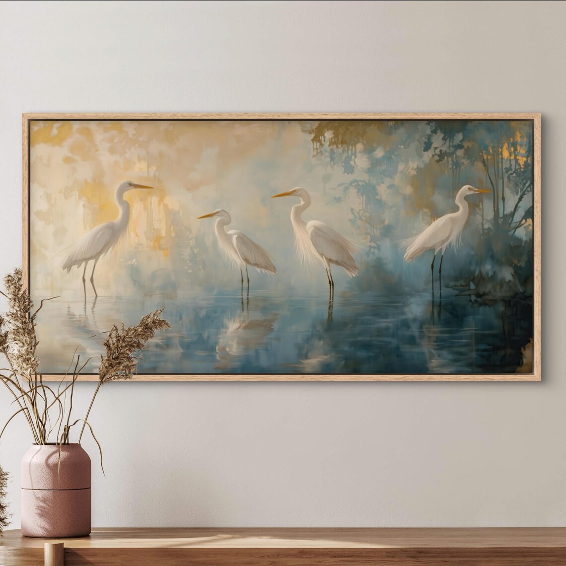 White Heron Nature Art Print, Beach House Decor