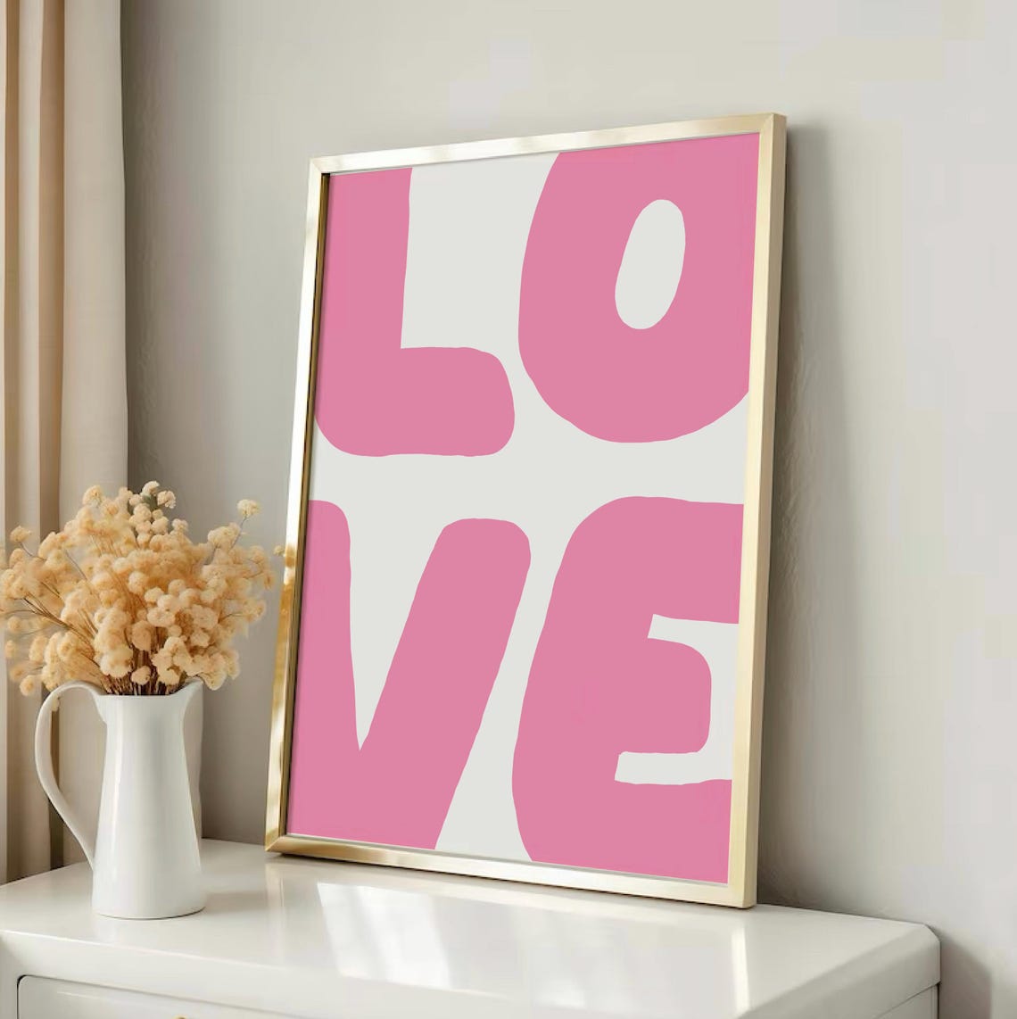 Love Big Pink Letters Modern Minimalist Typography Wall Poster - Image 2