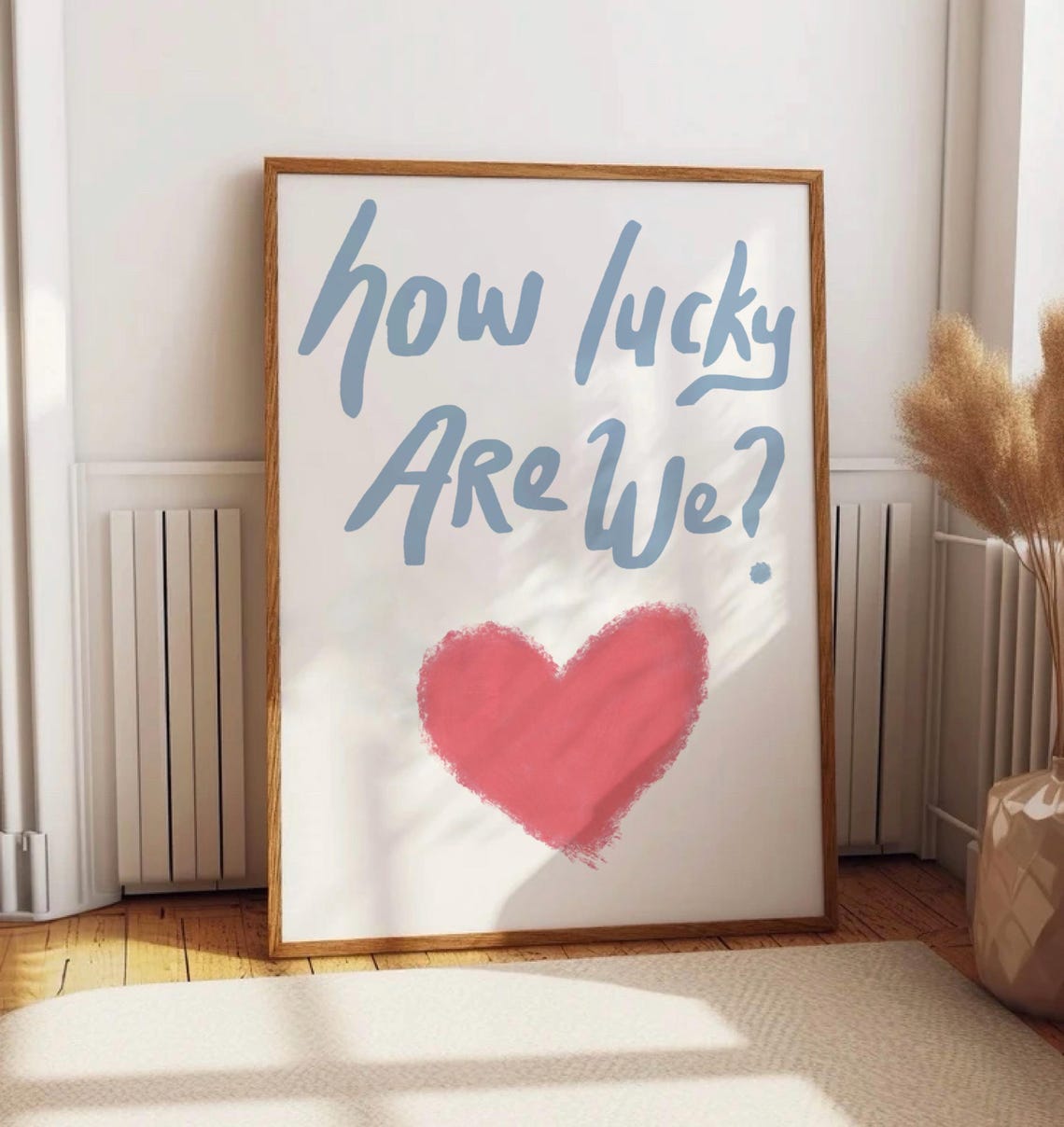 How Lucky Are We Blue Script Red Heart Watercolor Quote Poster - Image 3