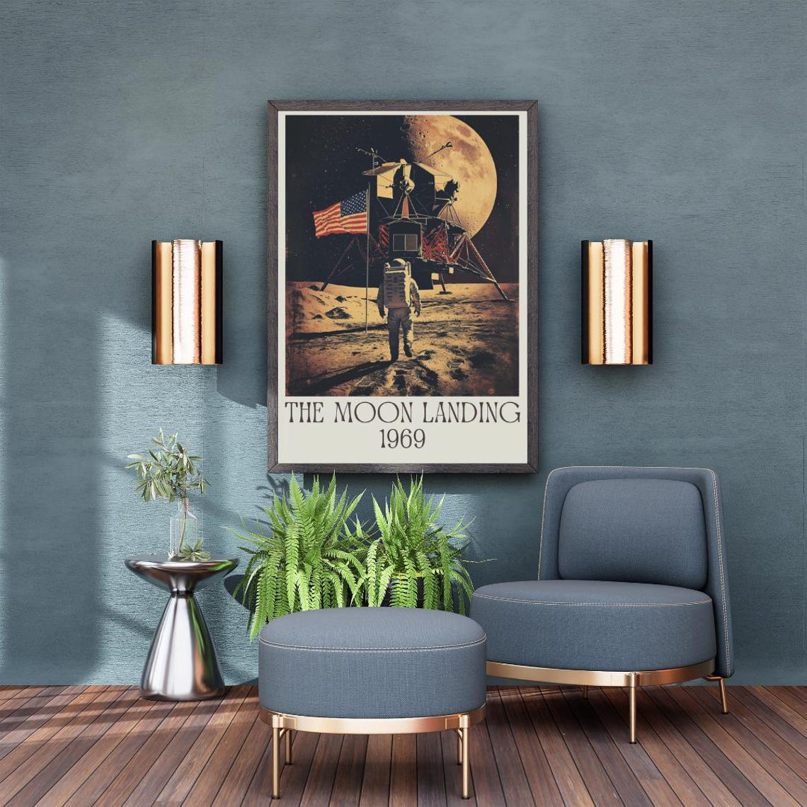The Moon Landing 1969 Poster with Apollo Lander and Astronaut - Image 3