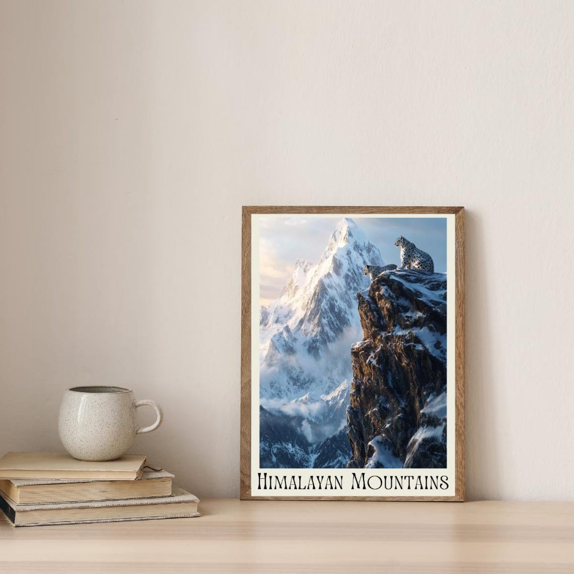 Himalayan Mountains Poster with Snow Leopards on a Rocky Cliff - Image 4