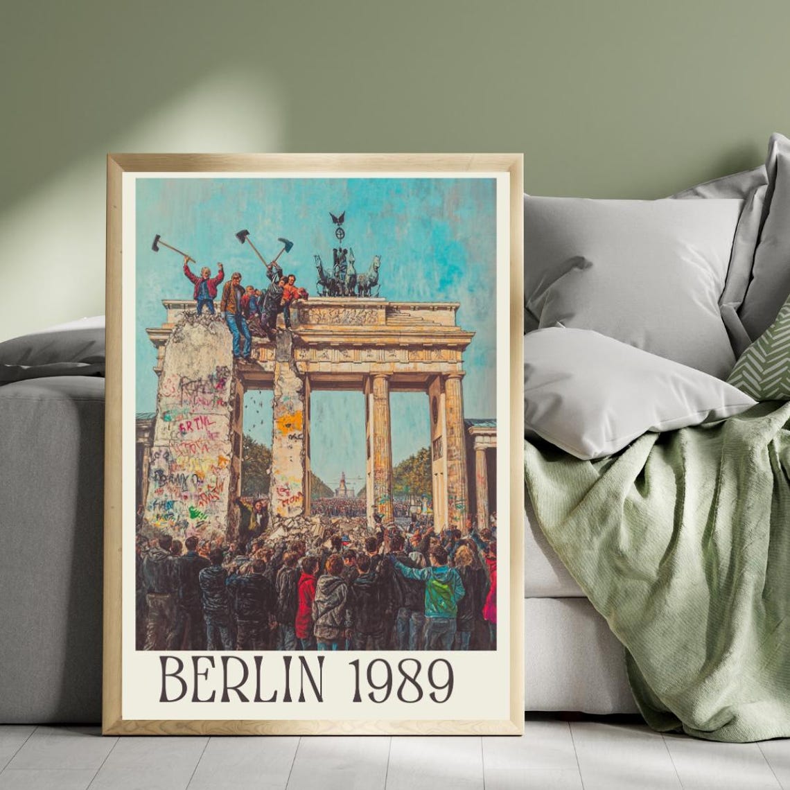 Berlin 1989 Poster with Fall of the Wall and Brandenburg Gate Crowd