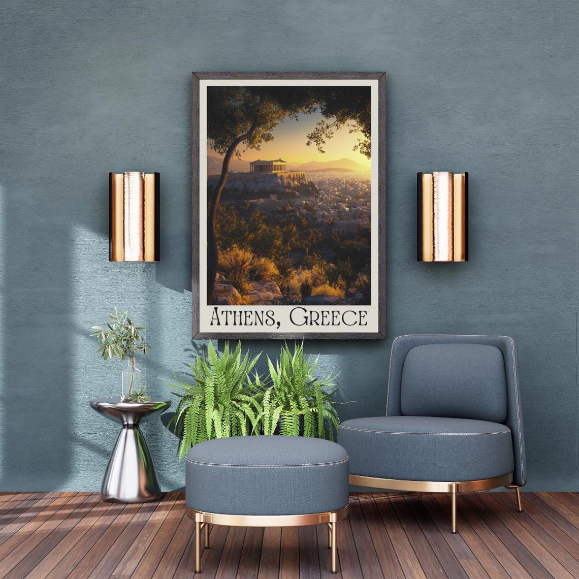 Athens Greece Travel Poster with Acropolis Sunset and Olive Trees - Image 3
