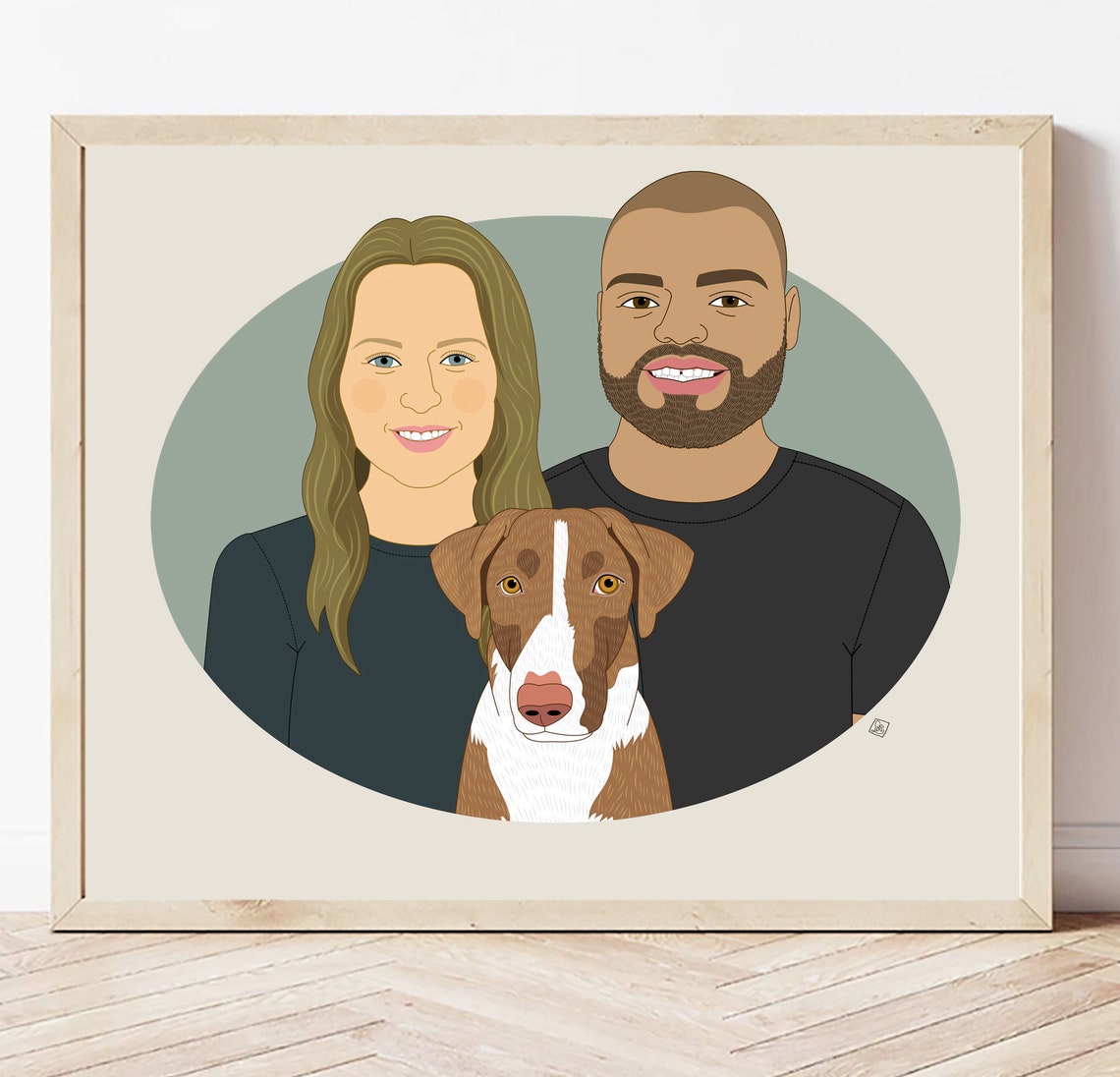 Couple With Black and Tan Dog Tongue Out Custom Portrait Poster - Image 6
