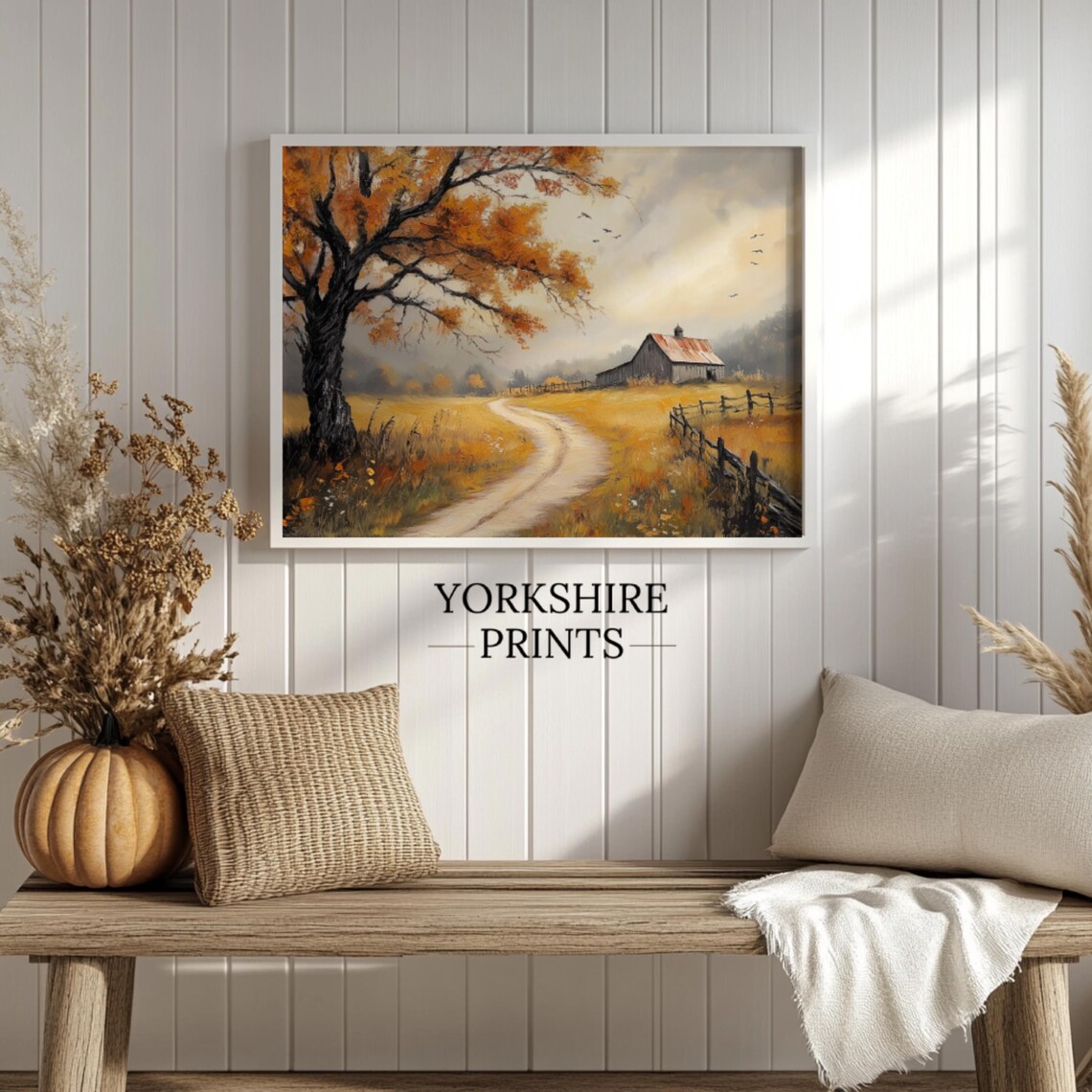 Autumn Tree Rustic Barn Winding Path Golden Fall Farm Poster - Image 2