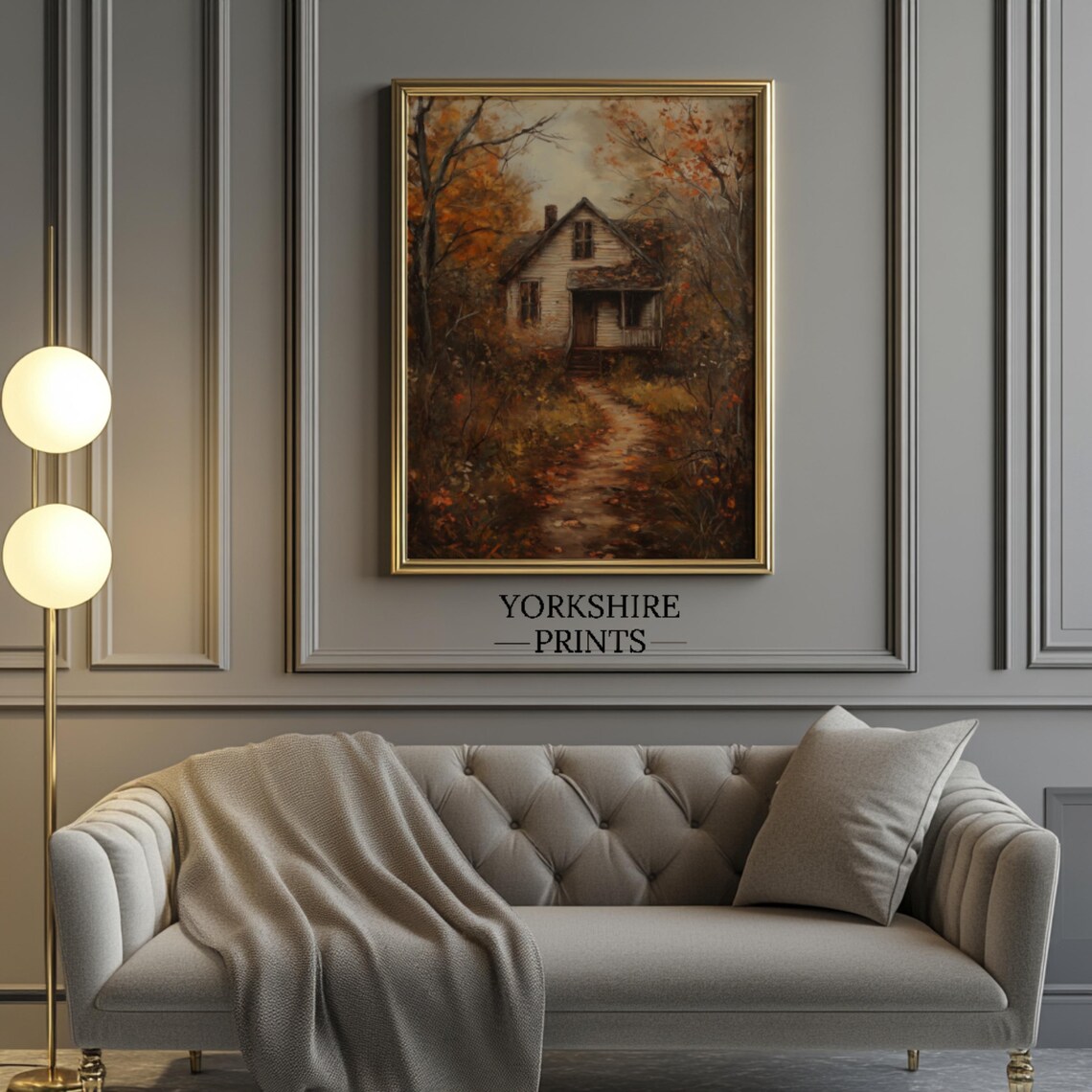 Moody Autumn Cabin In Orange Woods Fall Farmhouse Vintage Art Poster - Image 3